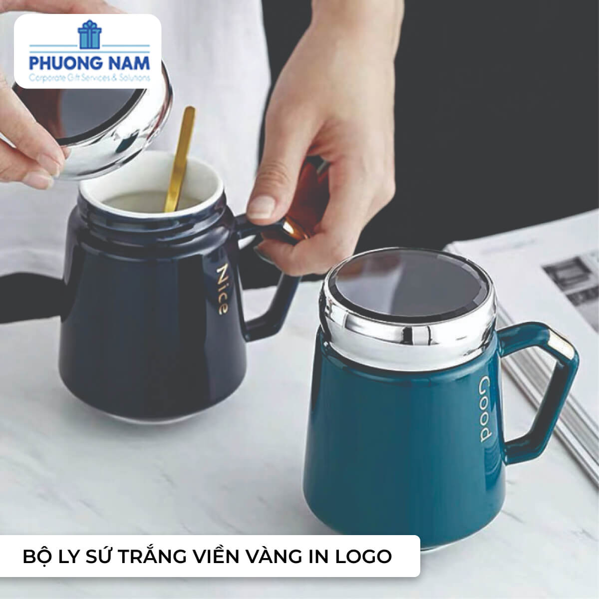 Bộ ly sứ nắp vặn chống tràn